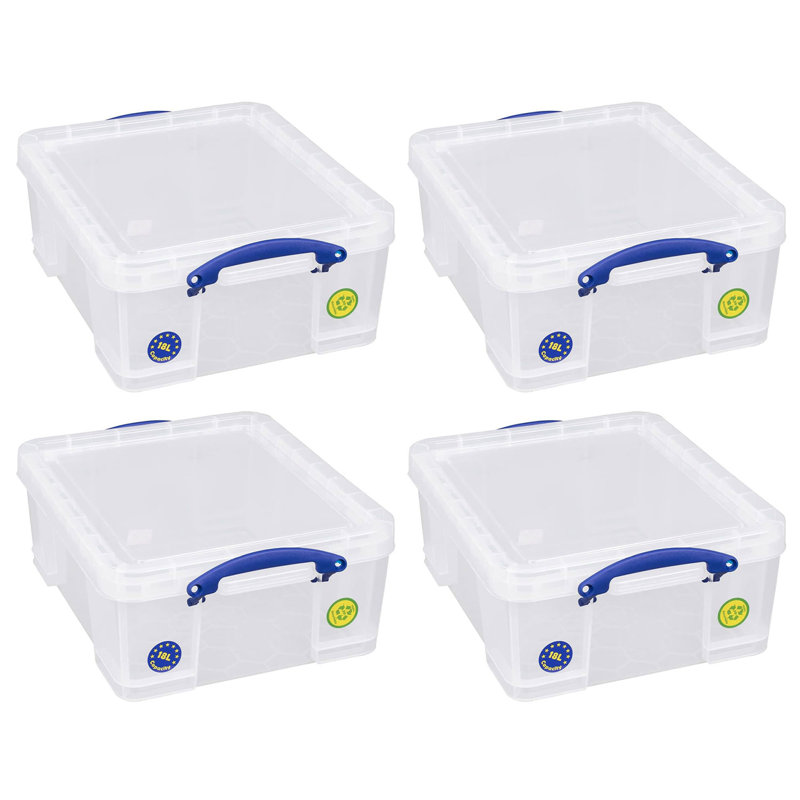  18L Storage Container w/Snap Lid & Clip Lock Handle, 4 Pack