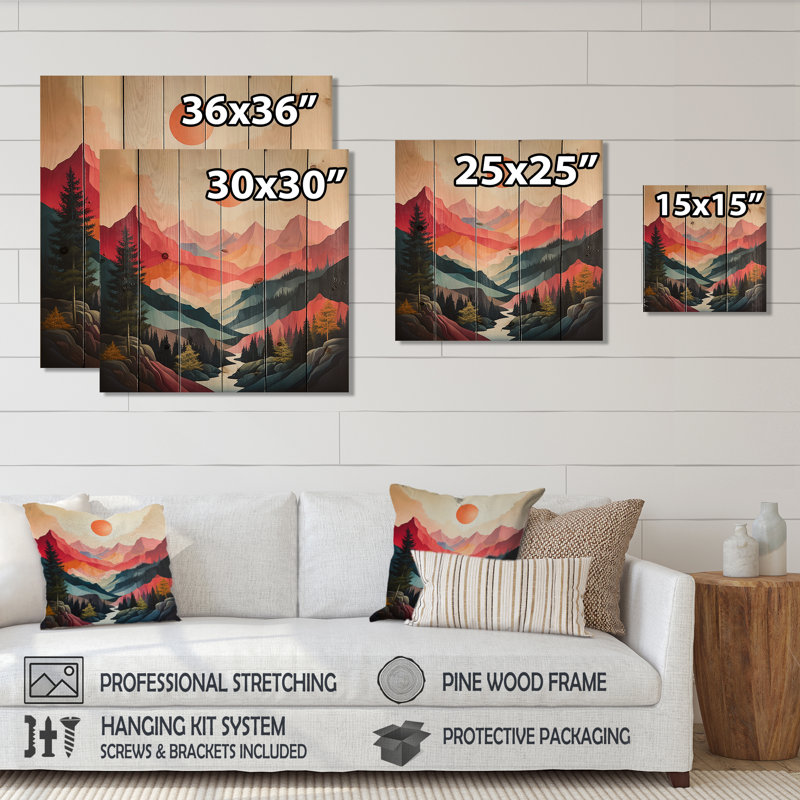 Charel Pastel Bold Sunset Landscape V sur impression sur bois, H 35 po x l 35 po x P 0,78 po