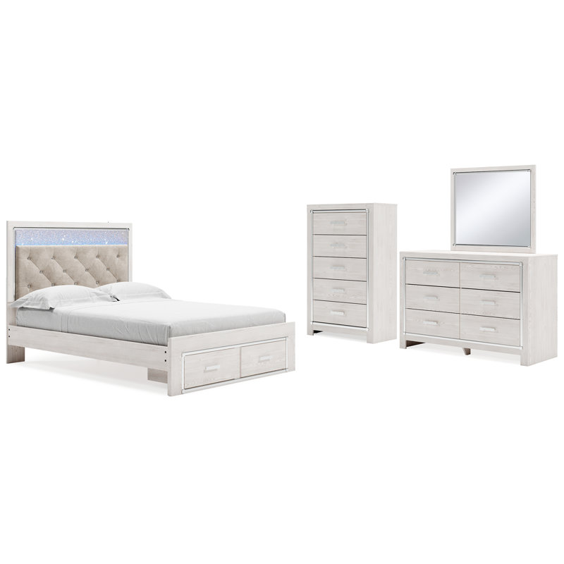 Grand lit de rangement, commode, miroir et commode Altyra
