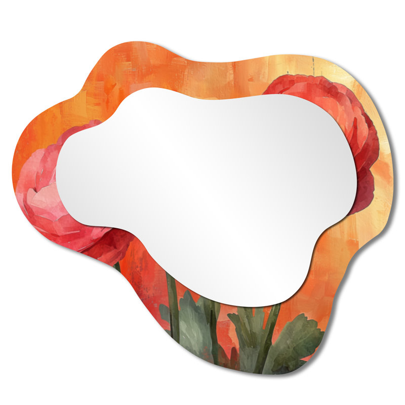 «Van Sunset» fleurs en automne I - miroir mural décoratif Ranunculus Cloud, miroir de coiffeuse traditionnel, imprimé sur métal