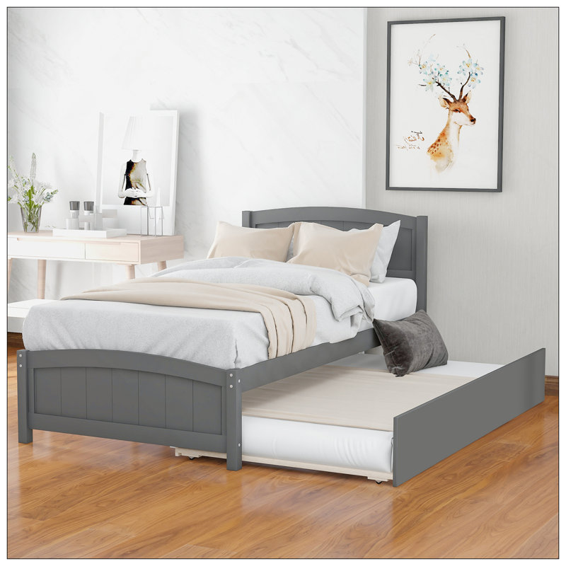 Lit plateforme simple avec lit gigogne, gris