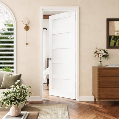 28" X 80" 5-Panel Interior Prehung Door With Silver Hinges, Solid Core Door Slab With Frame, Interior Door As Pantry Door, Bedroom Door, Laundry Door, Closet Doors, Room Doors, Right Hand