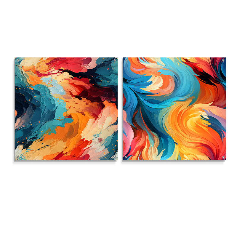 Coreyon - Ensemble de 2 peintures murales abstraites en acrylique, H 36 po x l 73 po
