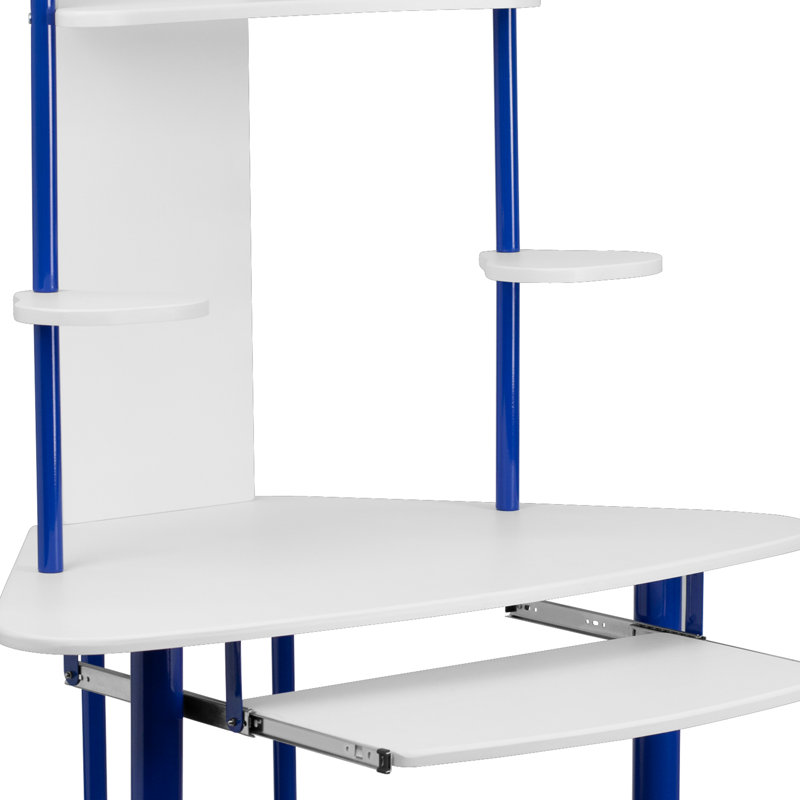 Corner Computer Desk with Hutch, Blue