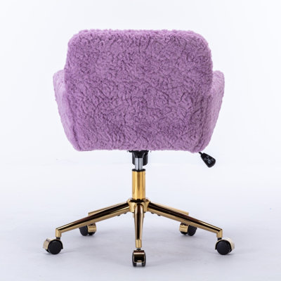 Artificial rabbit hair Home Office Chair with Golden Metal Base,Adjustable Desk Chair Swivel Office Chair,Vanity Chair