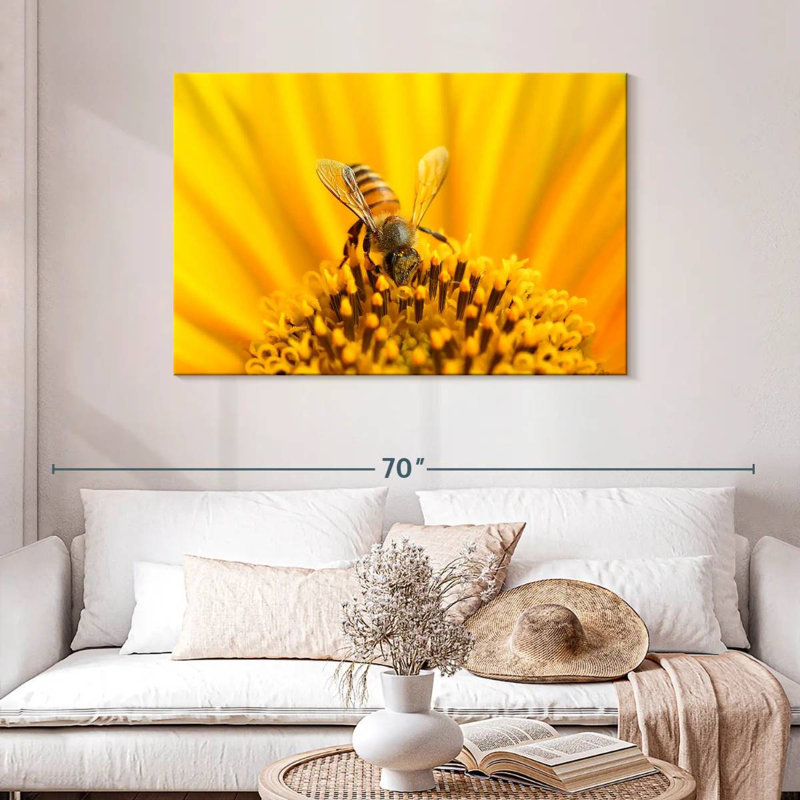 Harnek tournesol avec abeille, H 30 po x l 45 po