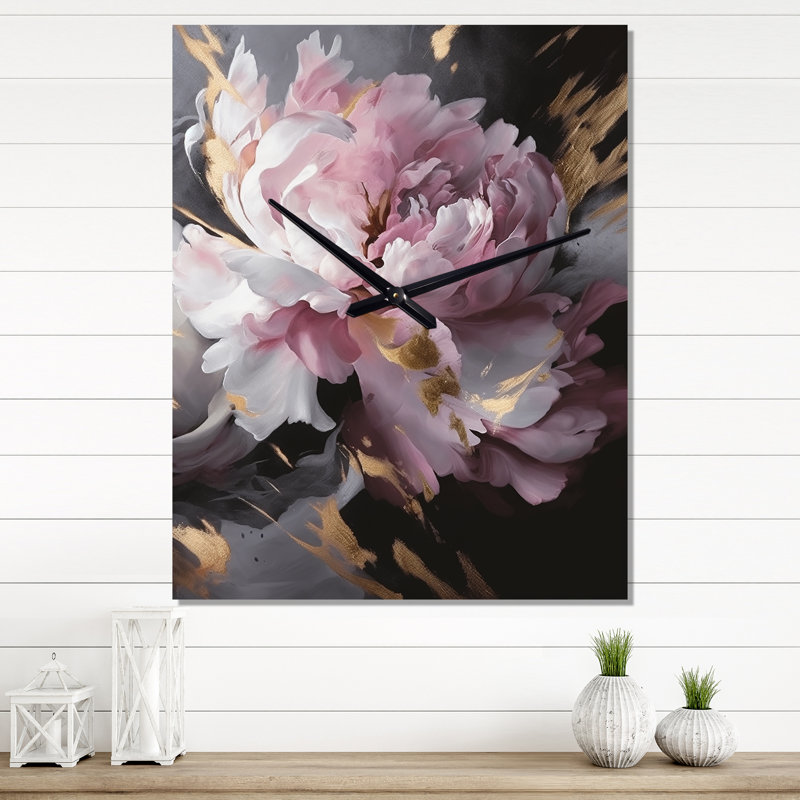 Jardines - Horloge murale pivoine florale, H 28 po x l 12 po x P 1 po