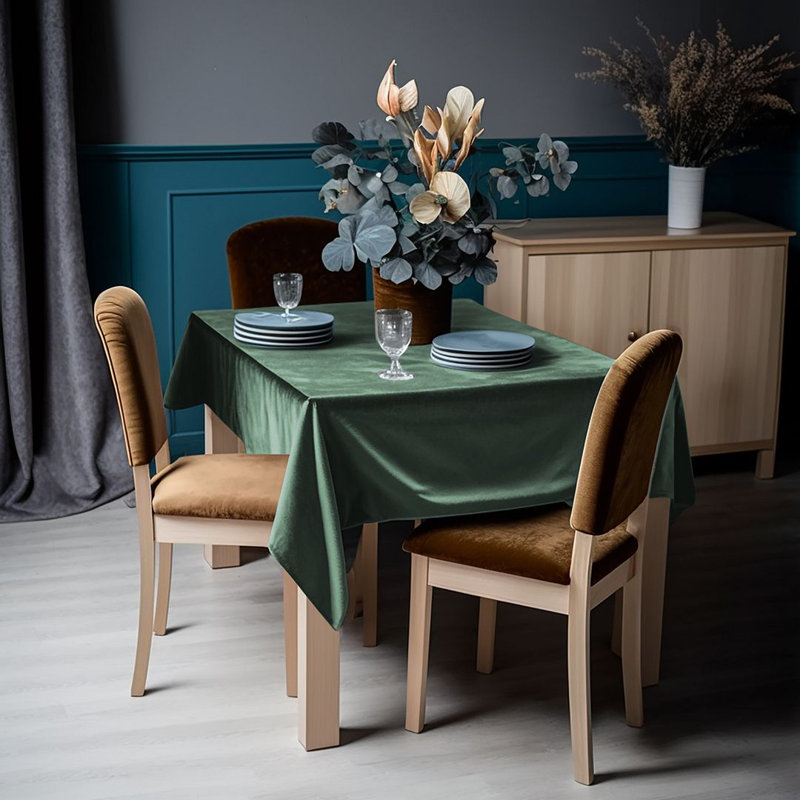 Luxury Matte Velvet Tablecloth, 150" L x 52" W, 35 Teal Blue