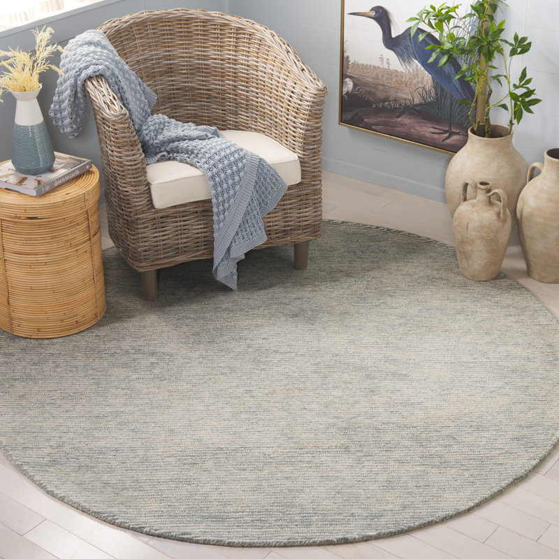 Smauel Ebony Hand Tufted Wool Cotton Solid Color Rug in Ivory, Round 6'
