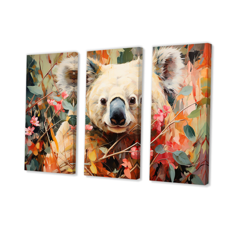 Floral, rose et vert Koala II - Koala, art mural animal, Toile tendue, H 32 po x l 48 po