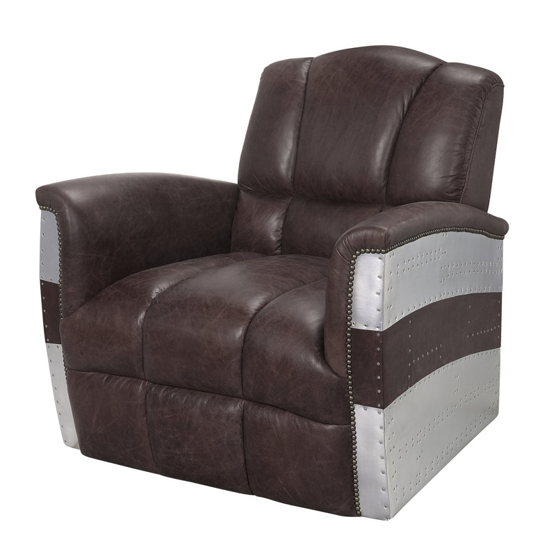Fauteuil d'appoint rétro en cuir fleur brun et aluminium