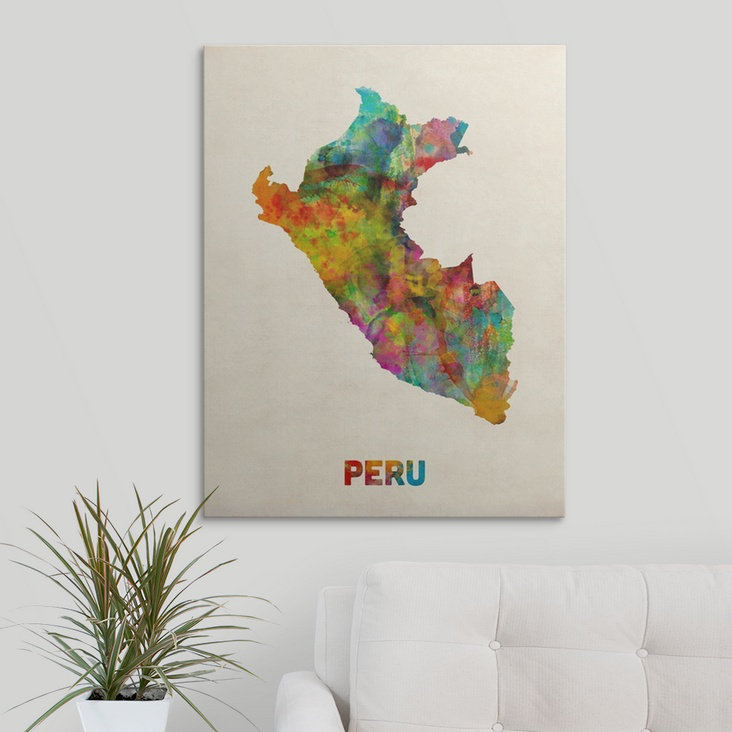 Francy, «Pérou Watercolor Map» par Abarca, impression, H 24 po x l 18 po x P 1,5 po, Toile