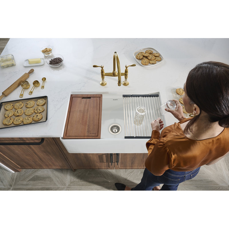 33'' L Double Bowl Fireclay Kitchen Sink, White