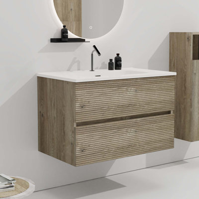 Large Storage Wall Mounted Bathroom Vanity With Integrated Ceramic Sink With Overflow, Pre-Assembled