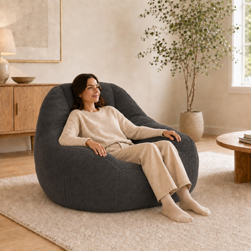Fauteuil à billes rembourré en mousse à mémoire de forme, Ourson gris