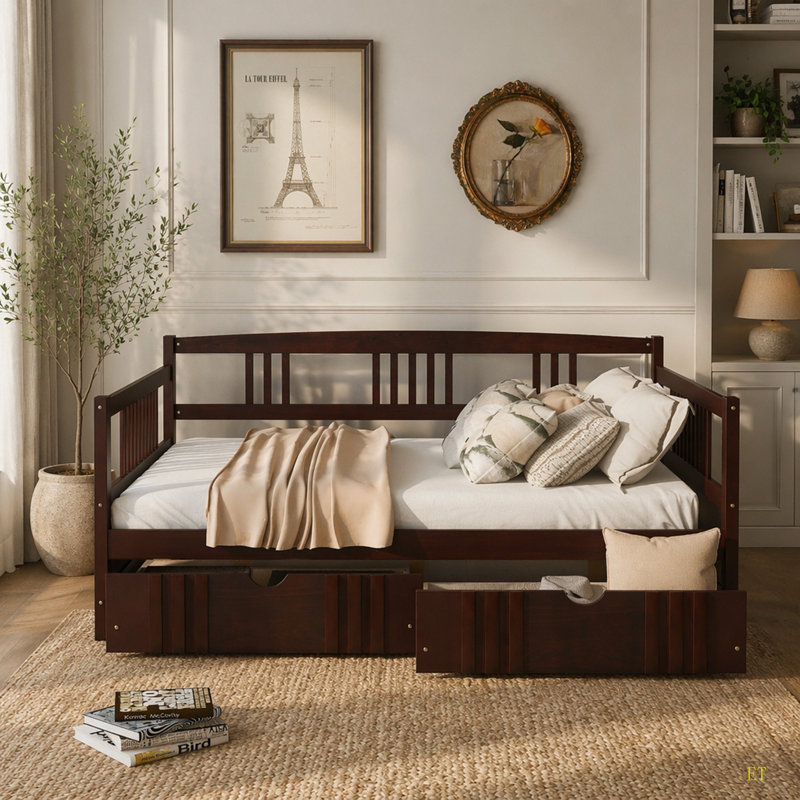 Daybed Wood Bed With Two Drawers, Full / Double, Espresso
