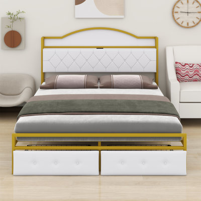 Metal Platform Bed With 2 Drawers, Storage Headboard -  Everly Quinn, CCD5E4917BFB4044A253236F78D49A06