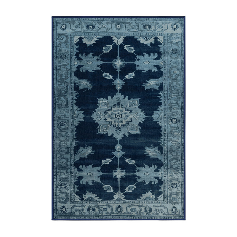 Tapis bleu lavé à la machine, Rectangulaire 2 pi x 3 pi