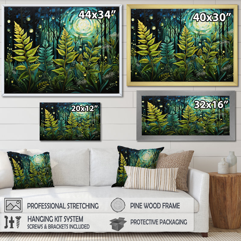 Ferns Plant Serene Reflections I - impression, H 16 po x l 32 po x P 1 po, Cadre simple blanc
