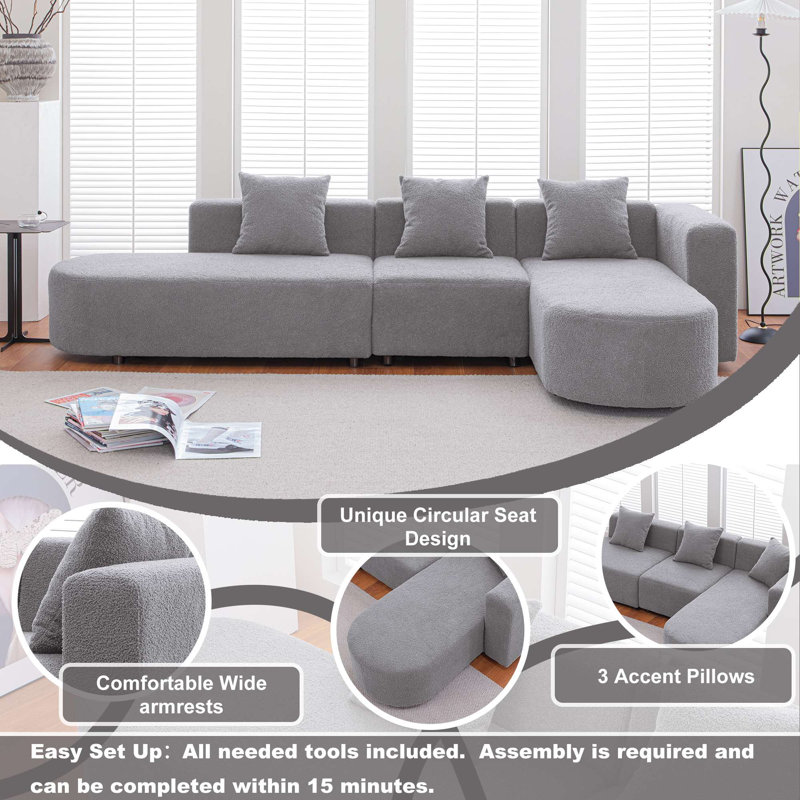 Upholstered 110.20'' Sofa, Gray Faux Fur