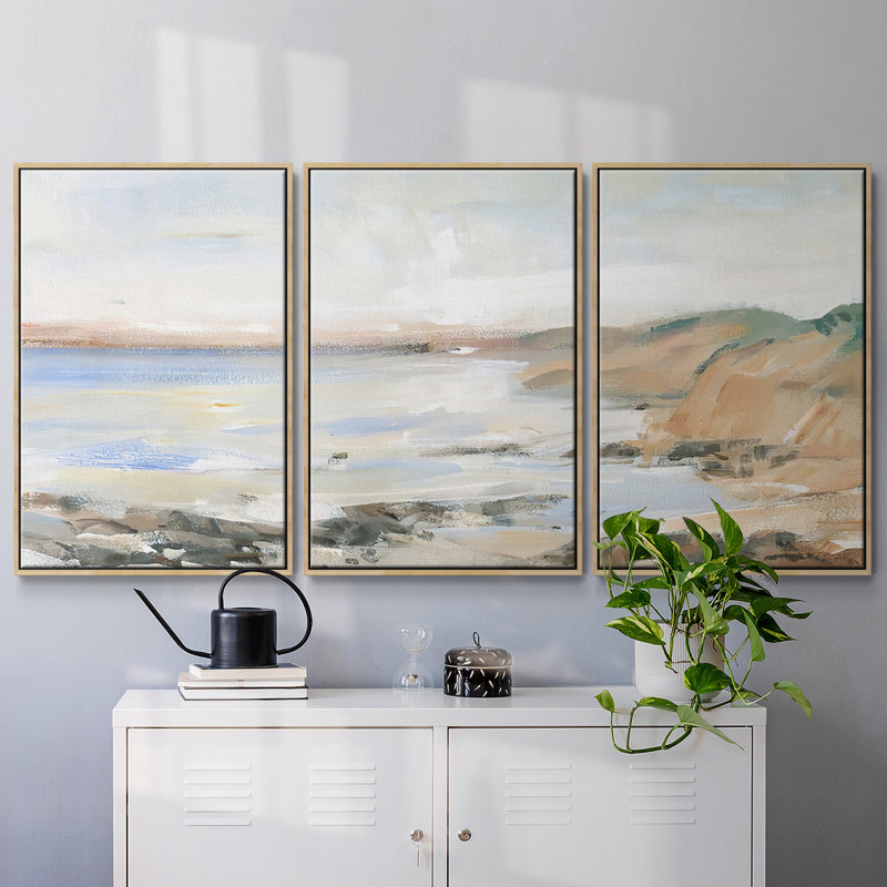 Shoreline Study II - Toile encadrée multi-pièces, H 24 po x l 48 po x P 2 po, Naturel