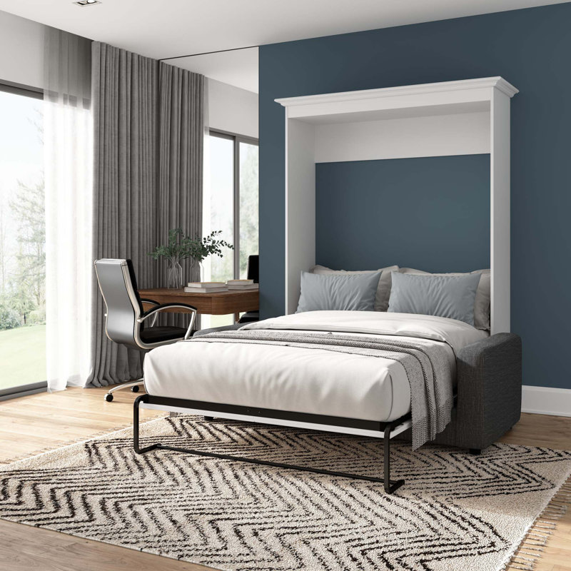 Alvaretta Upholstered Murphy Bed, White/Gray, Full