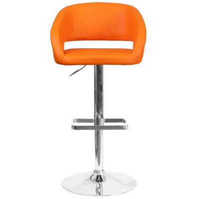 Contemporary Vinyl Adjustable Height Barstool with Rounded Mid-Back