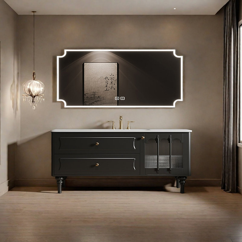 Armoire de salle de bain rétro, 59", Noir