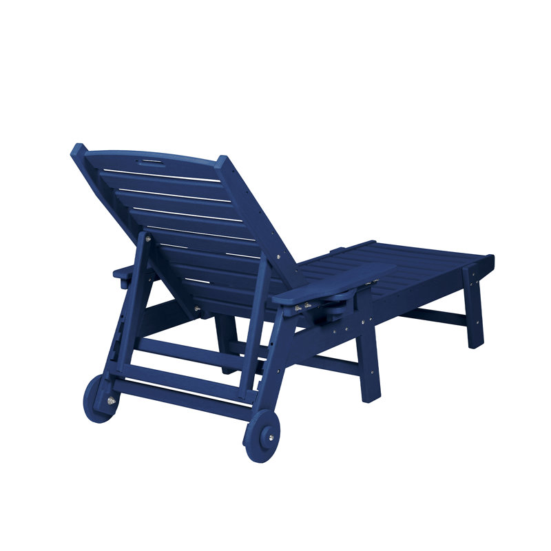 2PS avec tabouret, chaise longue extérieure en PEHD avec roulettes 400 lb, Bleu très foncé
