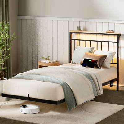 Floating Platform Bed with LED and Charging Station