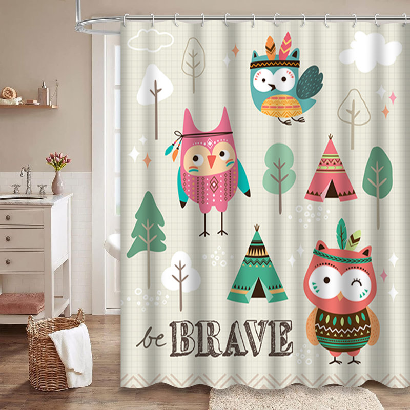 Rideau de douche avec 12 crochets Cute Tribal Owls, L 72 po x l 72 po