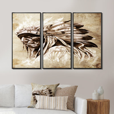 Tête de tigre indien de style rétro - ensemble d'art mural en toile sur toile