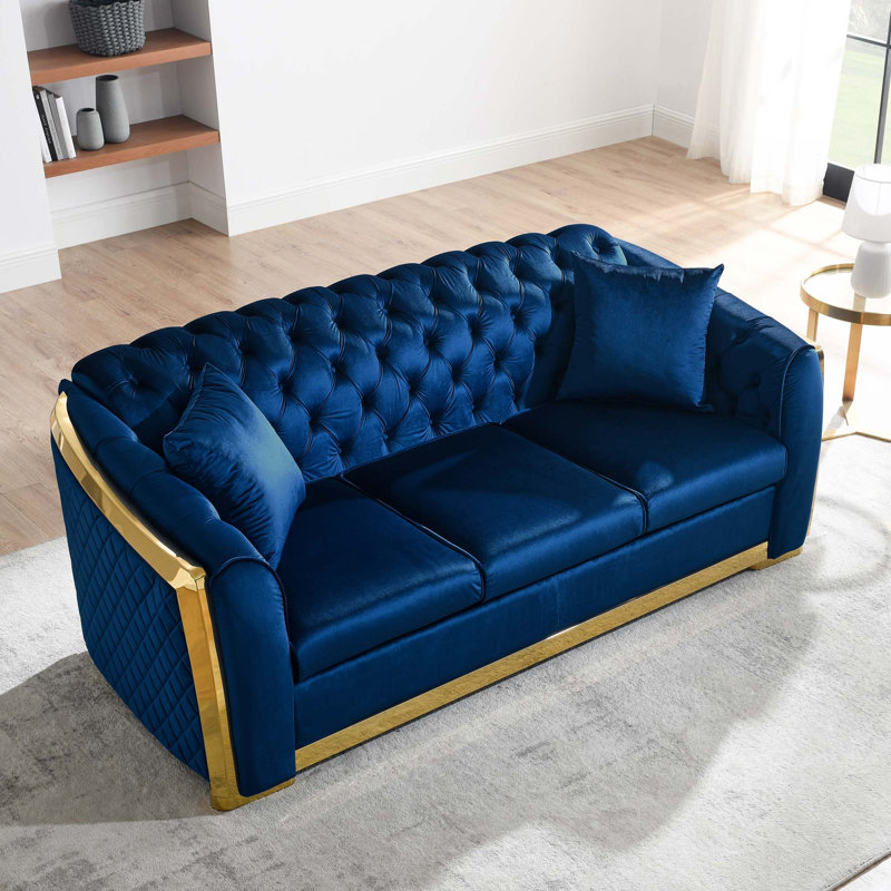 Canapé Chesterfield en velours de luxe, Marine