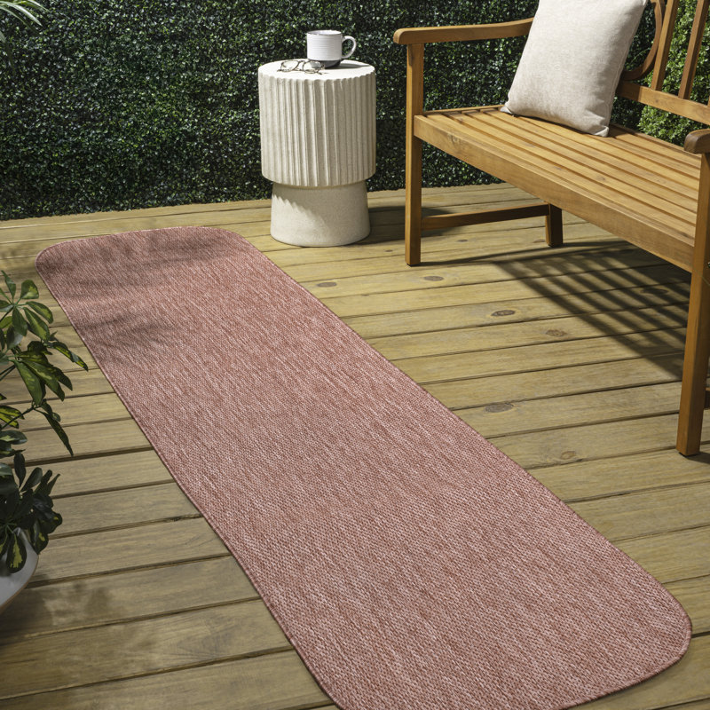 Longe Modern Minimalist Radius Corner Solid Light Rose Indoor/Outdoor Rug, Novelty 2' x 8'