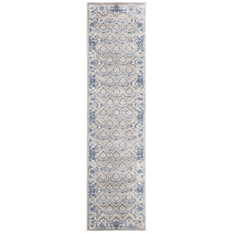 Asucena Light Gray/Blue Area Rug, Runner 2' x 12'