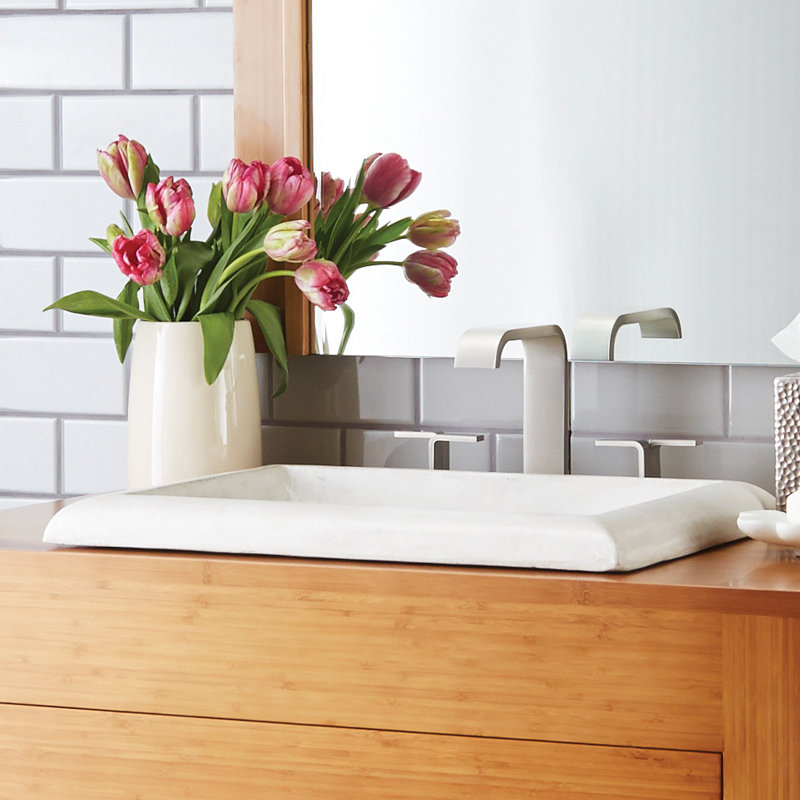NativeStone Handmade Rectangular Drop-in Bathroom Sink, Pearl