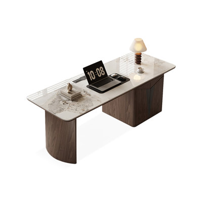 White+Brownness Rectangular Stone+Solid Wood desk