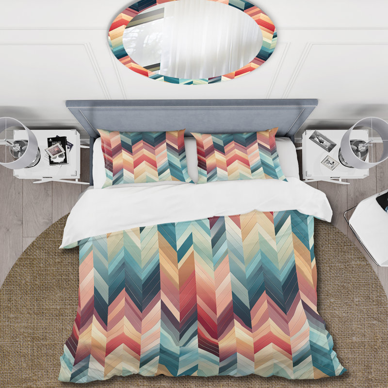 Global Chevron Mosaic - Ensemble de housse de couette à chevrons, Housse de couette pour très grand lit et 2 très