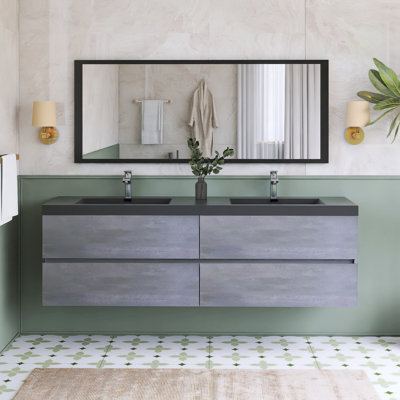 Meuble-lavabo double avec plateau en quartz 70,87 po Liudvikas