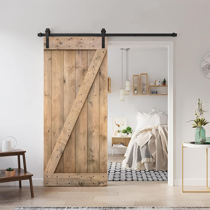 84'' Knotty Pine Rustic Barn Door with Matte Black Hardware