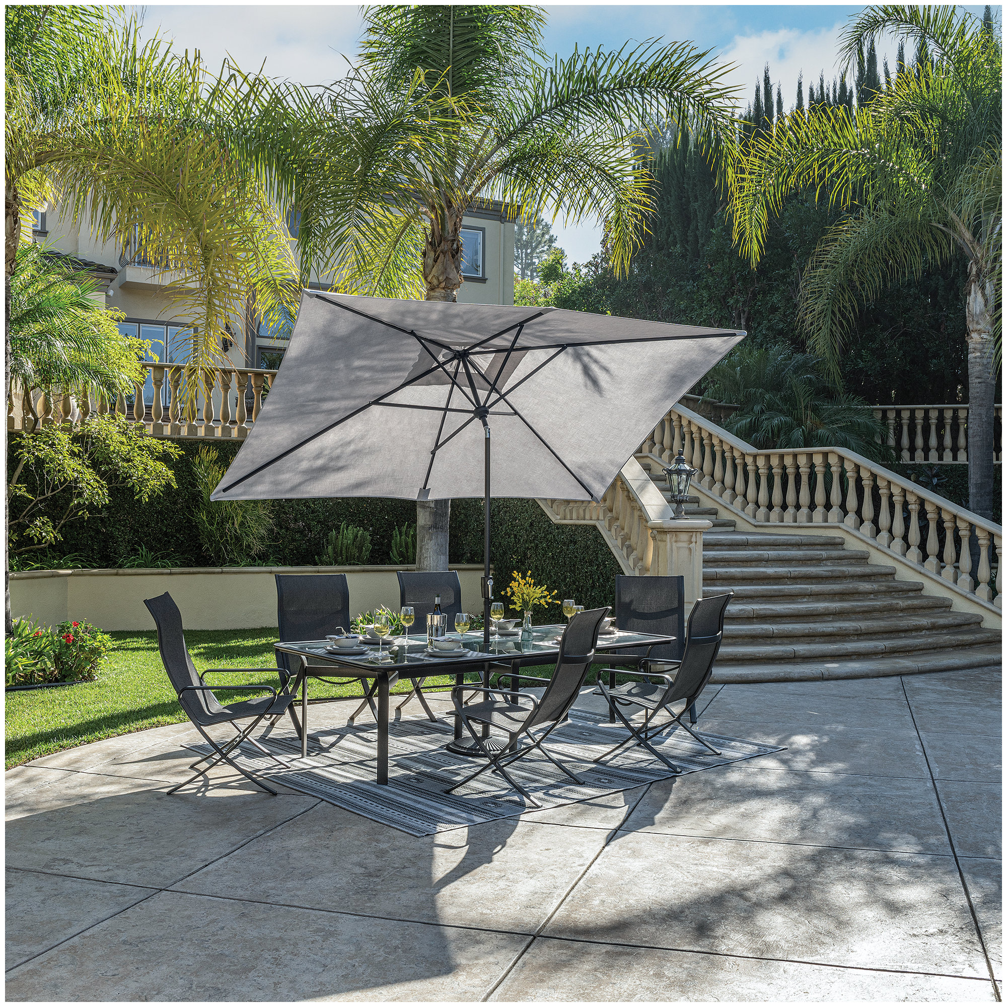 Launceston 78'' Outdoor Umbrella, Canvas Natural Sunbrella® Canvas, Black
