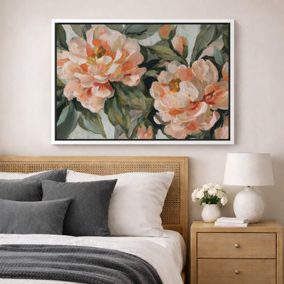 Blush Floral Botanical Artwork, Bedroom Room Pictures, Framed Canvas Giclee Print Wall Art