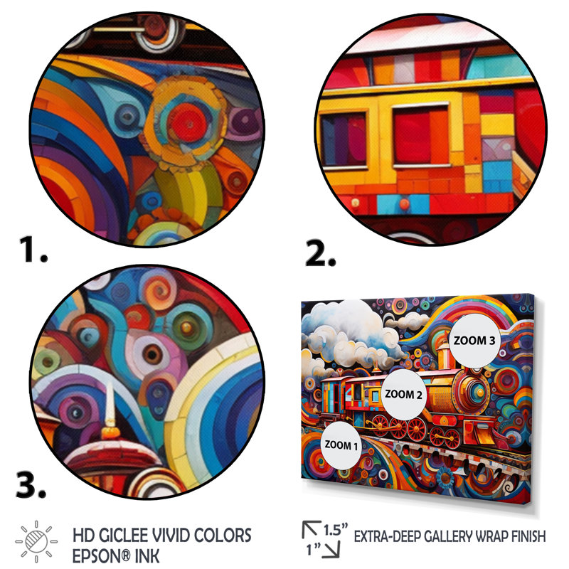 «Abstract Train Whimsical Journey III», reproduction sur toile, H 12 po x l 20 po x P 1 po, Cadre photo noir