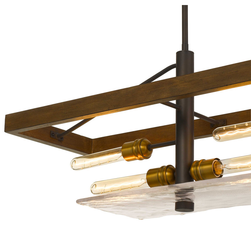 Lustre en pin à six lumières, 82,5 cm de hauteur, plafonnier en verre fait à la main