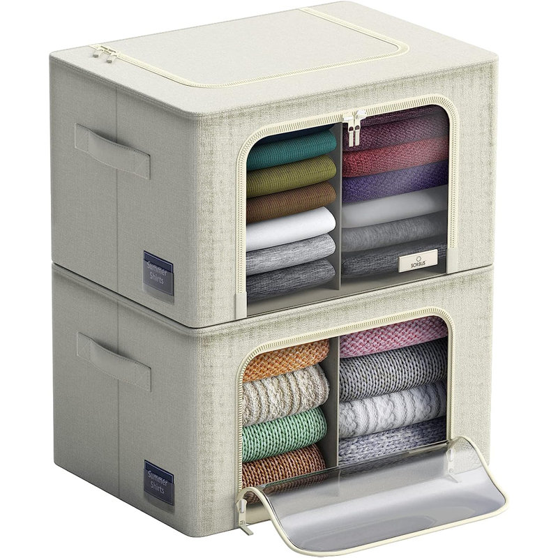 Sac de rangement pliable en tissu de bambou respirant et anti-poussière, Beige