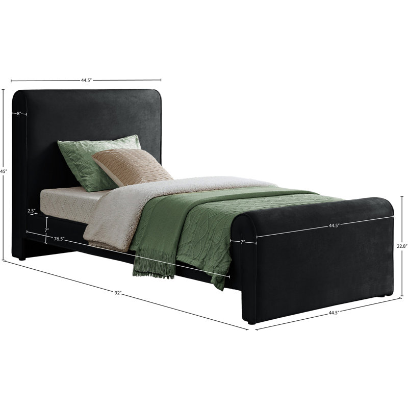Lit plateforme tapissier Sloan Sadete, Velours noir, Lit simple