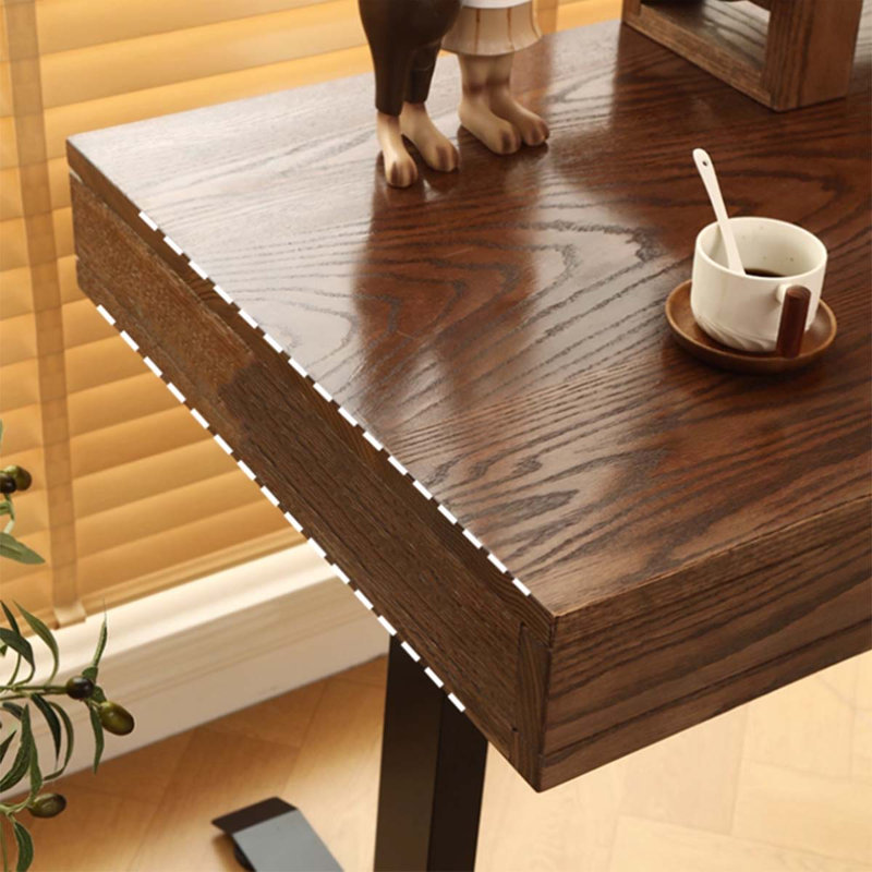 Walnut-coloured electric adjustable table, 28.35" H x 55.12" W x 19.69" D