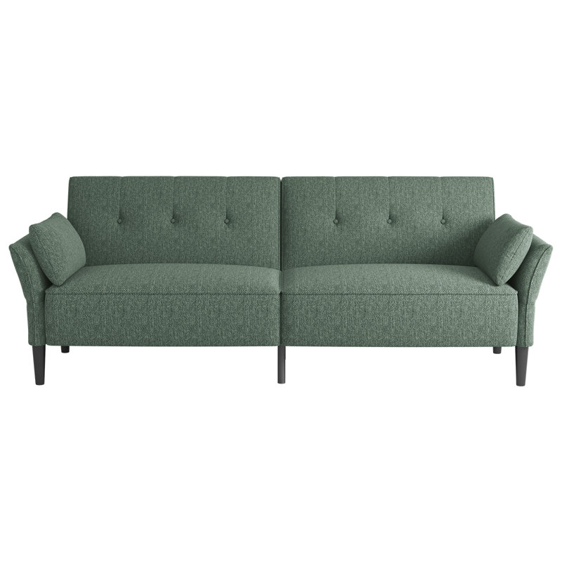 89" Linen Convertible Sofa Couch, Futon Sofa Bed with 2 Square Pillows, Adjustable Backrest & Armrests for Living Room