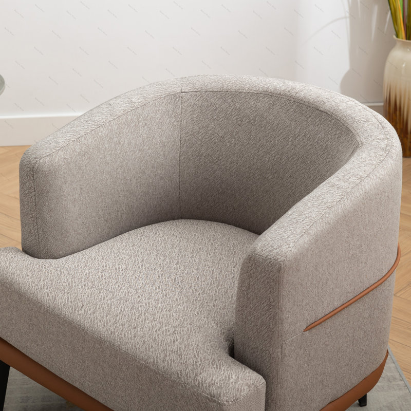Fauteuil rembourré rond pour le salon, Orange brûlé / lin gris