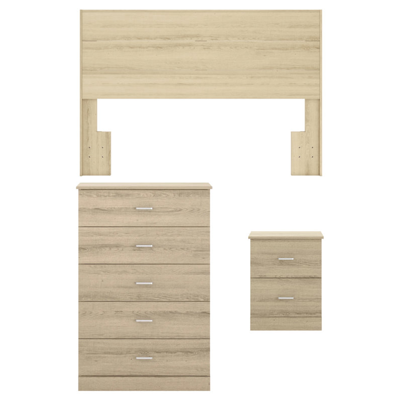Ogan Modern Coordinated 3-Piece Bedroom Furniture Set, Oslo Oak